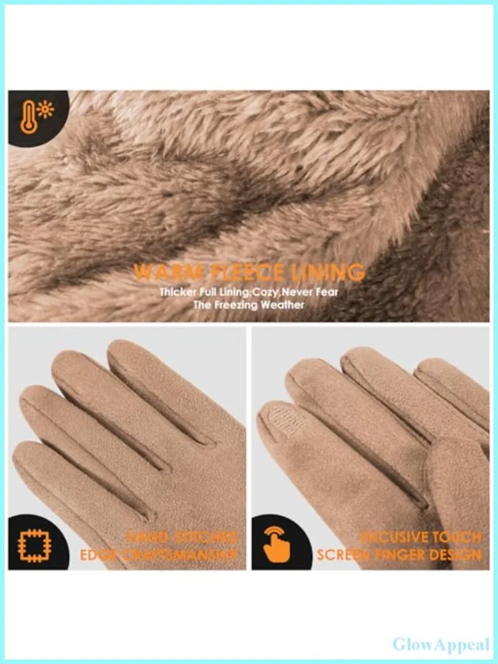 Women's Suede Gloves Winter Warm Fleece Lined Touchscreen